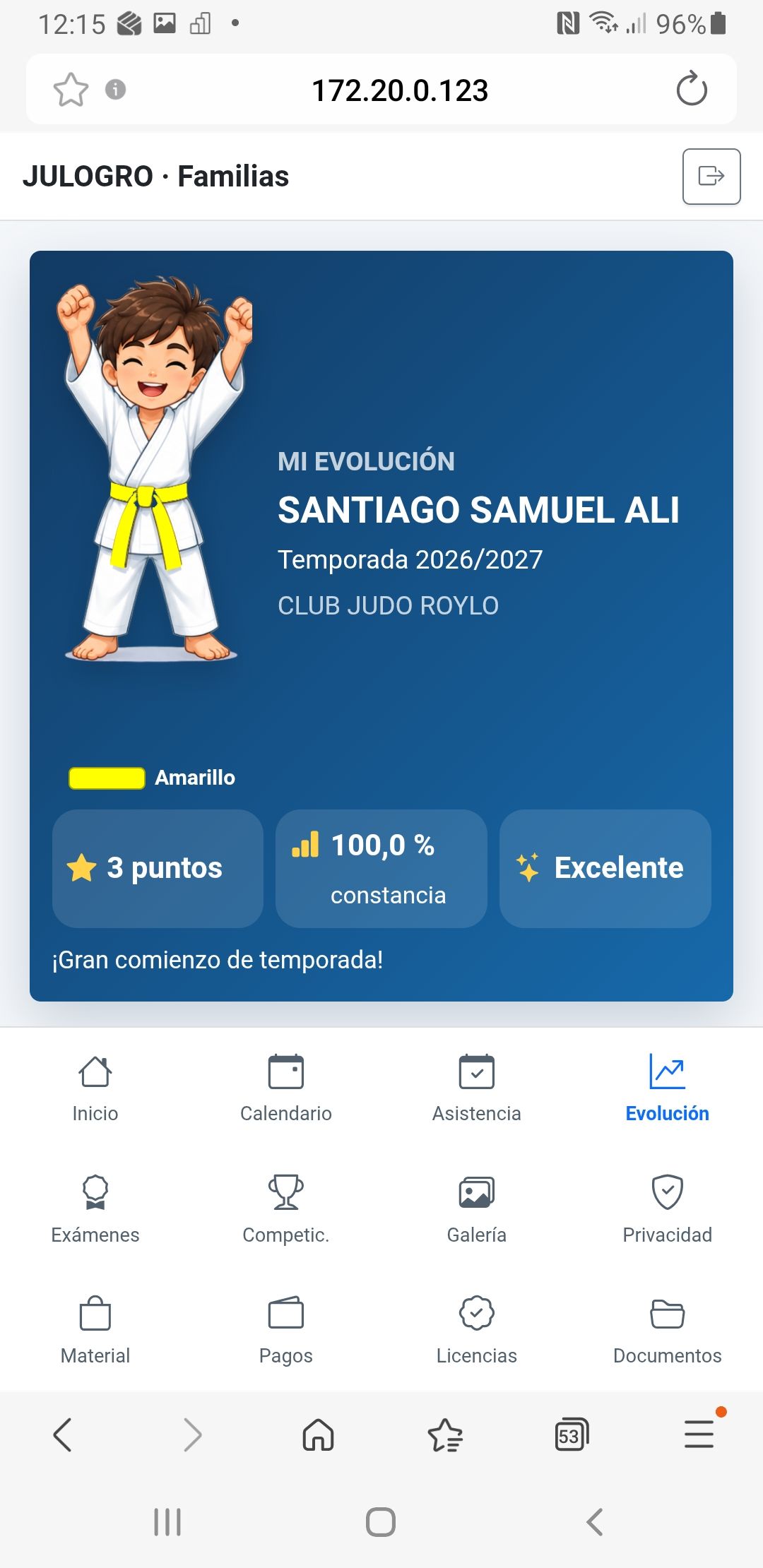 Evolución deportiva en el Portal de Familias de JULOGRO